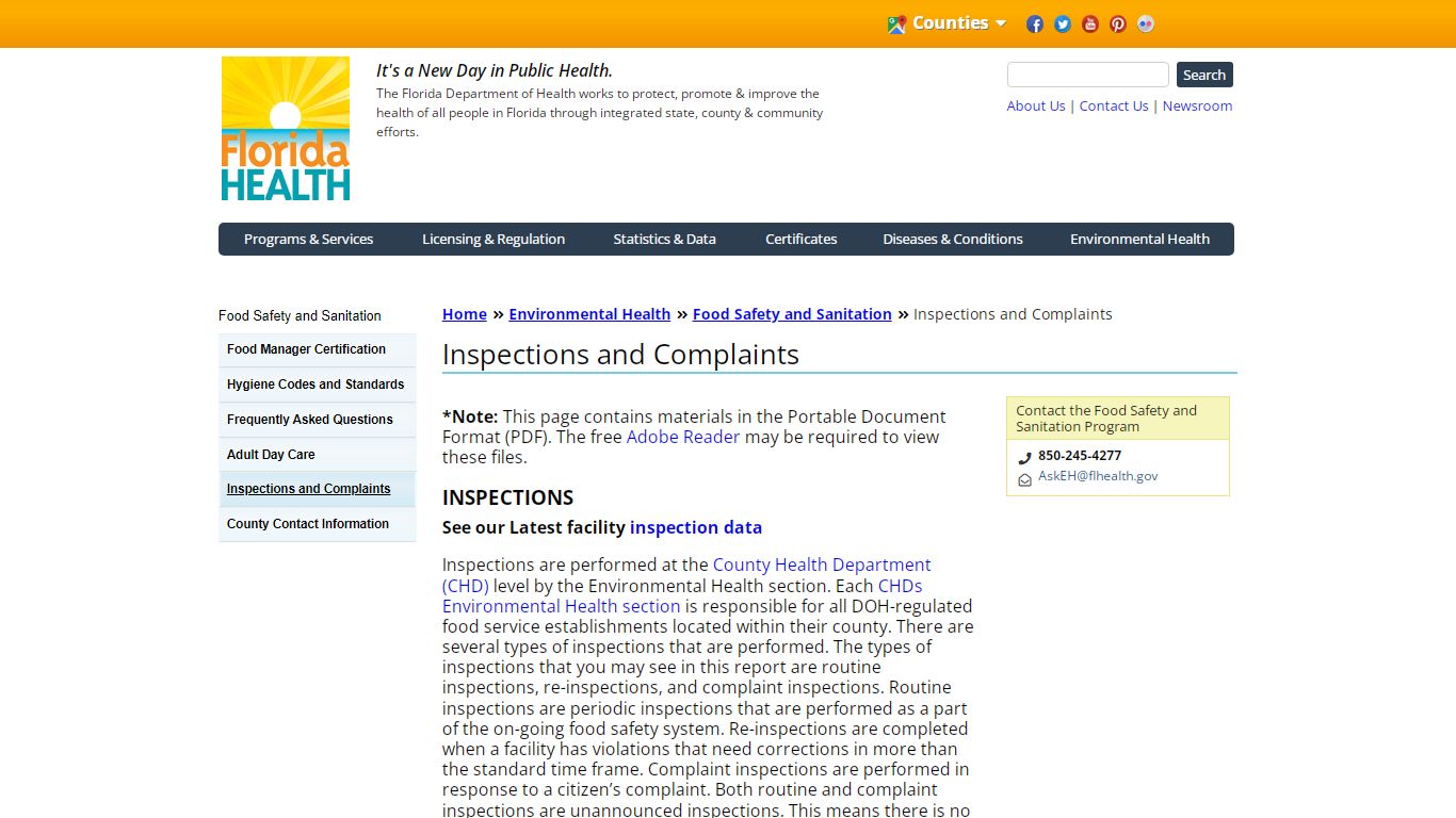 Inspections and Complaints - Florida Department of Health